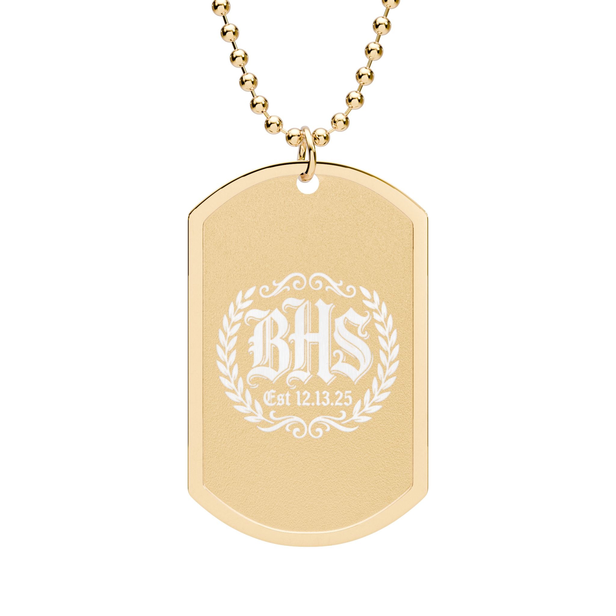 Personalized Dog Tag Necklace — Monogram BHS Crest Design on Silver Chain